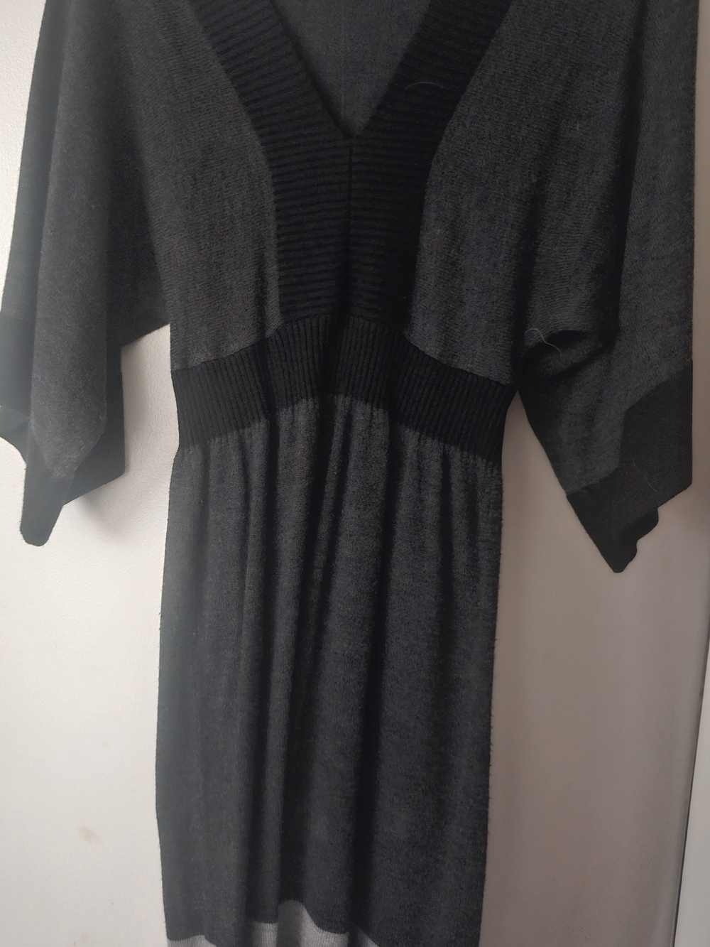 Dress Barn Black V-Neck Ribbed-Waist Long Sleeve Dress